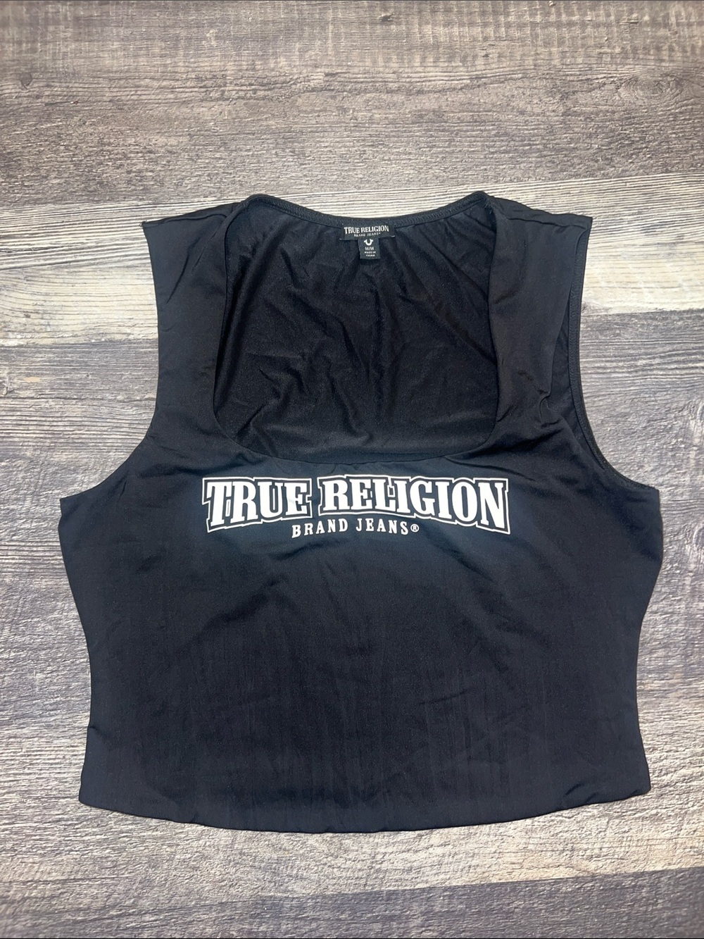 True Religion Black Cropped Muscle Tank Logo Top Y2K Medium
